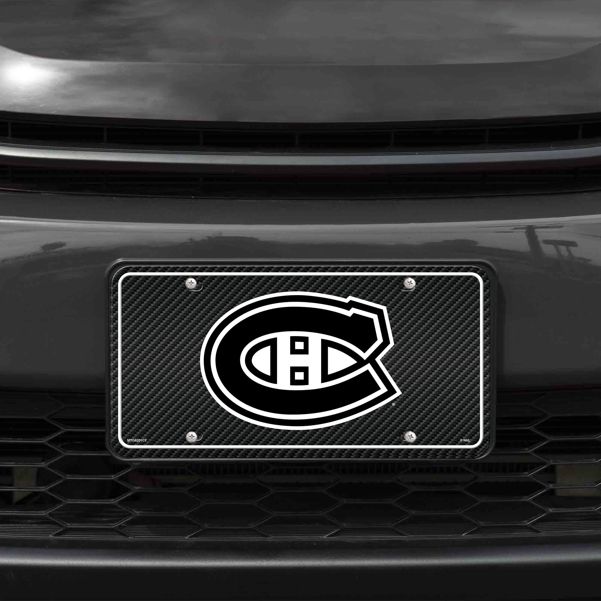 Montreal Canadiens Metal Auto Tag License Plate, Carbon Fiber Design, 6x12 Inch