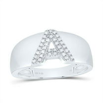.925 Sterling Silver Diamond Women's Block Letter A Initial Band Ring 1/10 CT