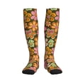 thumbnail image 2 of Socks Calf Pressure Socks Breathable Moisture Absorbent 11.8in×7.9in Full Print Designed For Hiking Walking Sports Retro Groovy Flowers Pattern (2) 1 Black, 2 of 8