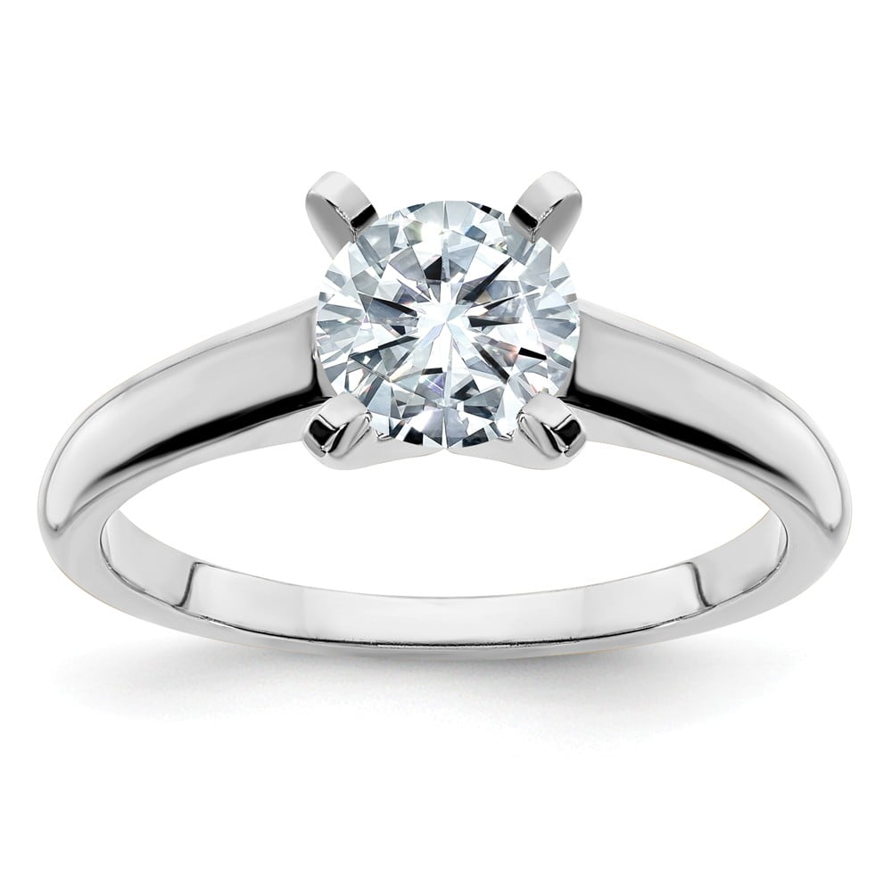 14K White Gold Solitaire Halo Ring 6.5mm Round Colorless Moissanite.Gift For Her,Valentine Gift.Anniversary Gift,Mothers day Gift.