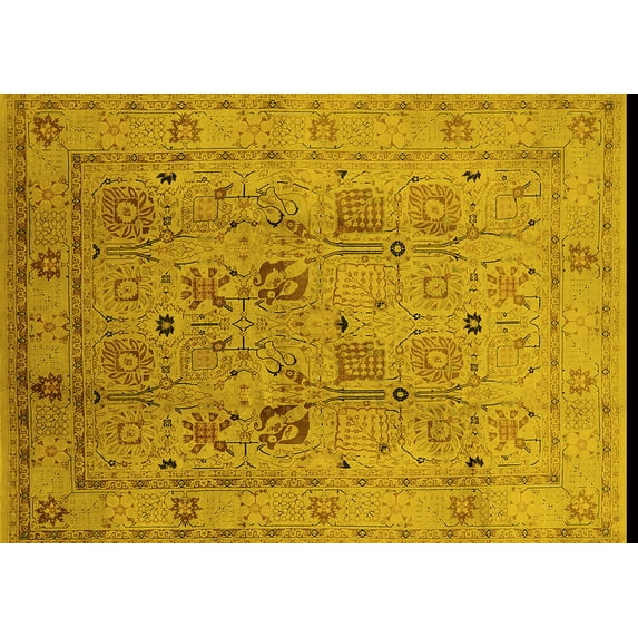 Ahgly Company Machine Washable Indoor Rectangle Oriental Yellow Traditional Area Rugs, 8' x 10'