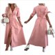 thumbnail image 3 of Vestido de Mezclilla con Cuello en V y Botones para Mujer, Cintura Media, Corta y Abertura Rosa M, 3 of 7