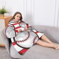 thumbnail image 5 of Oversized Wearable Blanket Hoodie,Red and White Striped Baseballs Pattern Sherpa Blanket Hoodie with Super Pockets,Super Warm Fuzzy Pullover for Women & Men, 5 of 6