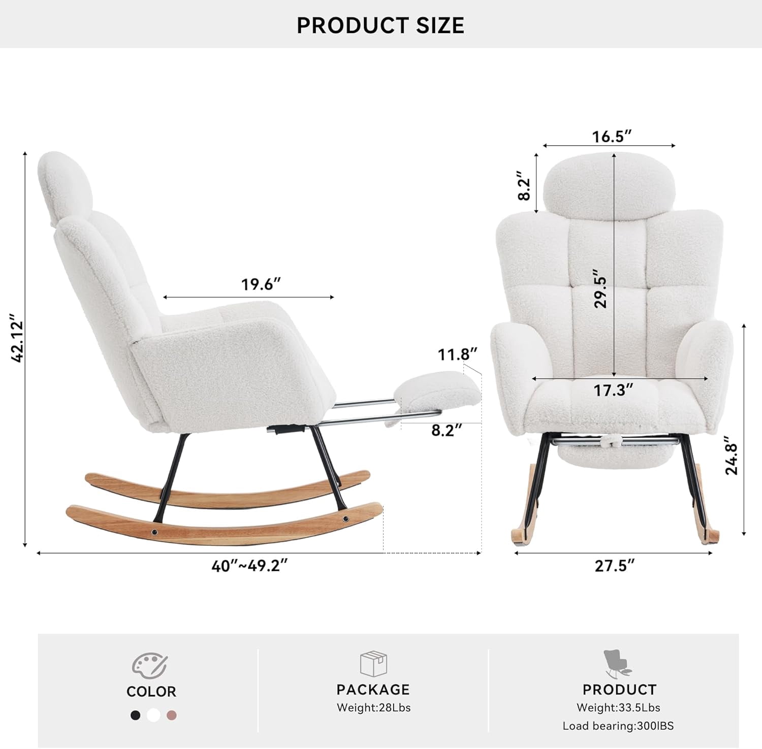 Rocking Chair Nursery Teddy Upholstered Glider Rocker High Backrest Nursery Rocker Comfortable Armchair