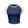 thumbnail image 5 of Bibifish Womens Tee Tops Y2K Chic Slim Fit Short Sleeve Set-In Sleeve T Shirts Crewneck Party Stylish Chic Casual Cute Trendy Tee Tops, 5 of 5
