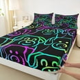 thumbnail image 3 of Feelyou Kawaii Stripes Dogs Queen Sheet Sets, Cute Cartoon Animal Flat Sheet, Teen Child Kid Queen Fitted Sheet, Microfiber Bedroom Decor, 4 Pieces, 3 of 7