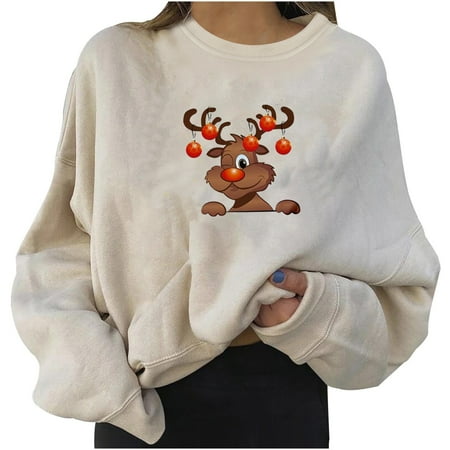 

NECHOLOGY Light Lingerie Set Women Christmas Graphic Sweatshirt Casual Round Neck Pullover Loose Shirt Ladies Hoodies Lightweight Sweatshirt Beige Medium