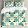 thumbnail image 1 of Yellow and Blue Duvet Cover Set King Size, Geometrical Repetitive Portuguese Mediterranean Related Pattern, Decorative 3 Piece Bedding Set with 2 Pillow Shams, Emerald Blue Mustard, by Ambesonne, 1 of 3