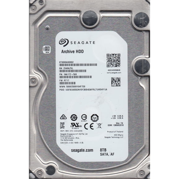 ST8000AS0002, Z84, TK, PN 1NA17Z-569, FW RT17, Seagate 8TB SATA 3.5 Hard Drive