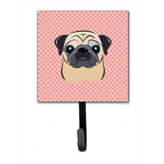Carolines Treasures Checkerboard Pink Fawn Pug Leash or Key Holder 7Hx4.25W multicolor