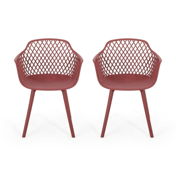 GDF Studio Tate Outdoor Modern Dining Chairs, Set of 2, Red
