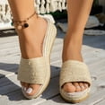 thumbnail image 2 of DAFEI Tassel Trim Sandals with Woven Straps Platform Wedge Heel Rope Sole Boho Toe Ring Slip On Sandals for Summer, 2 of 8