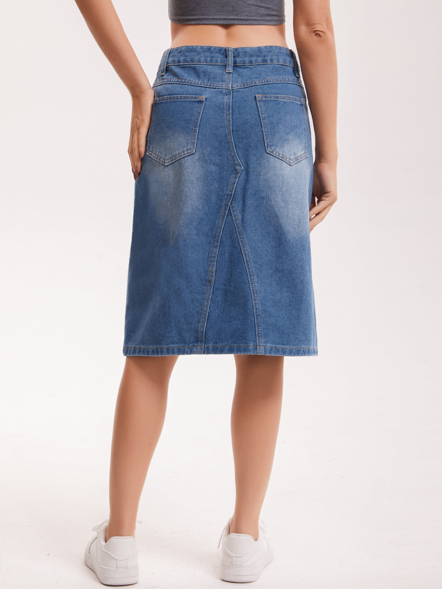DARING DIVA Women's Durable Denim Skirt A-Line Midi Jean Skirts XX-Large Blue