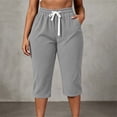 thumbnail image 4 of Ruimatai Women Capri Cropped Pants High Waist Drawstring Elastic Waistband Side Pockets Ribbed Textured Loose Casual Summer Trousers, 4 of 9