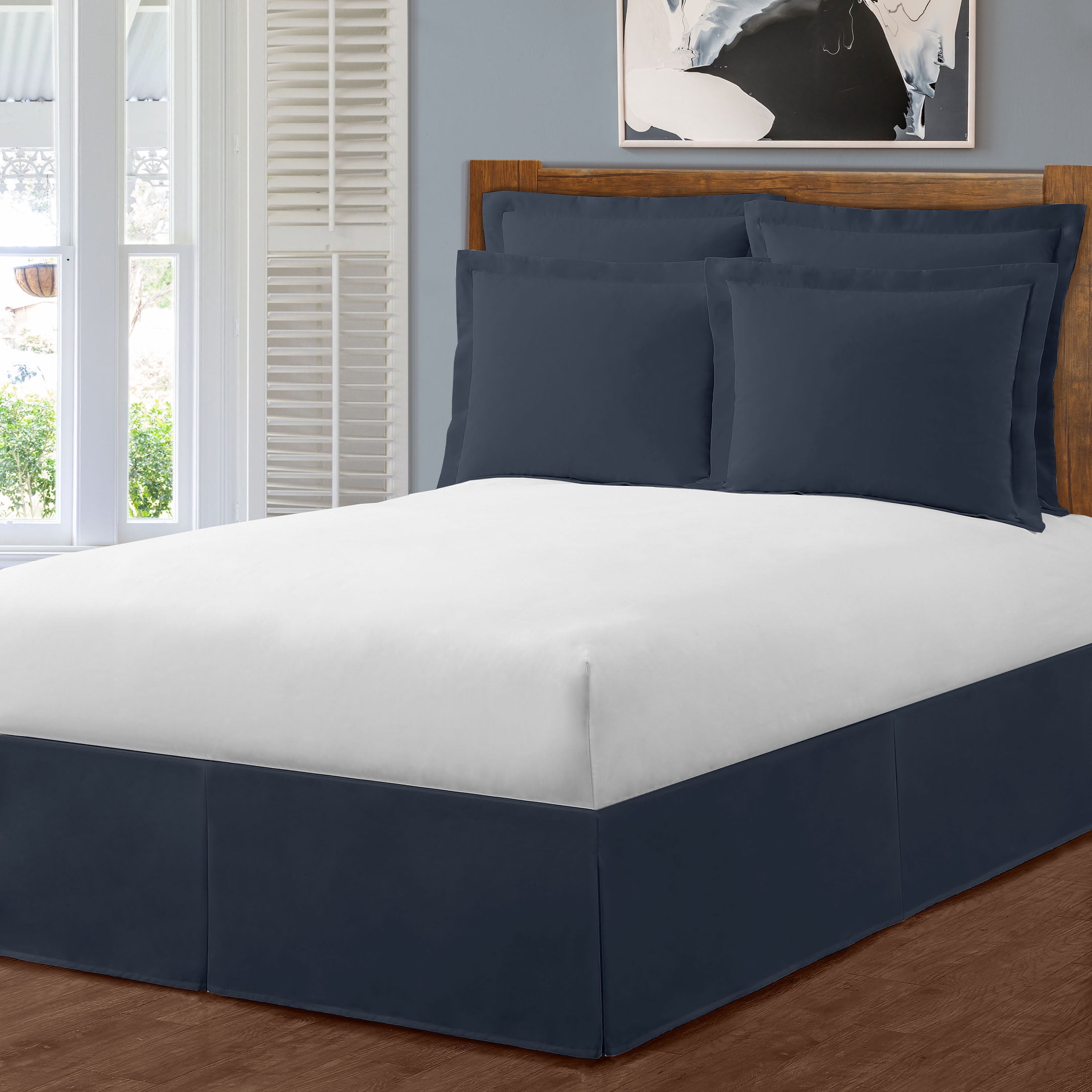 WonderSkirt Wraparound Tailored 15" Microfiber Bedskirt, Navy, King