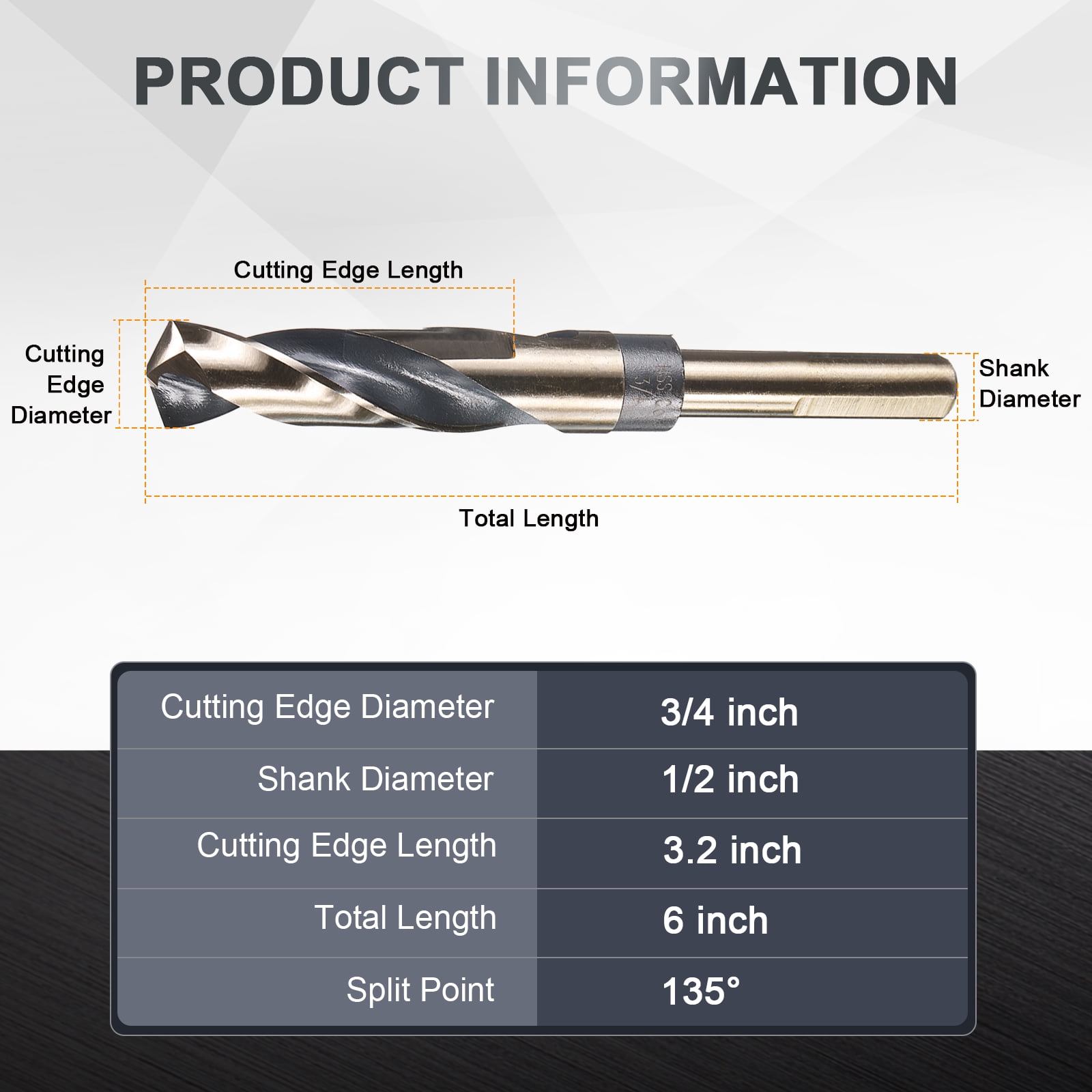 Uxcell 3/4" Drill Bit 1/2" Reduced Shank M35 Cobalt High-Speed Steel Twist Black Nitriding Surface 135° Drill for Steel Alloy Cast Iron High Hardness Materials
