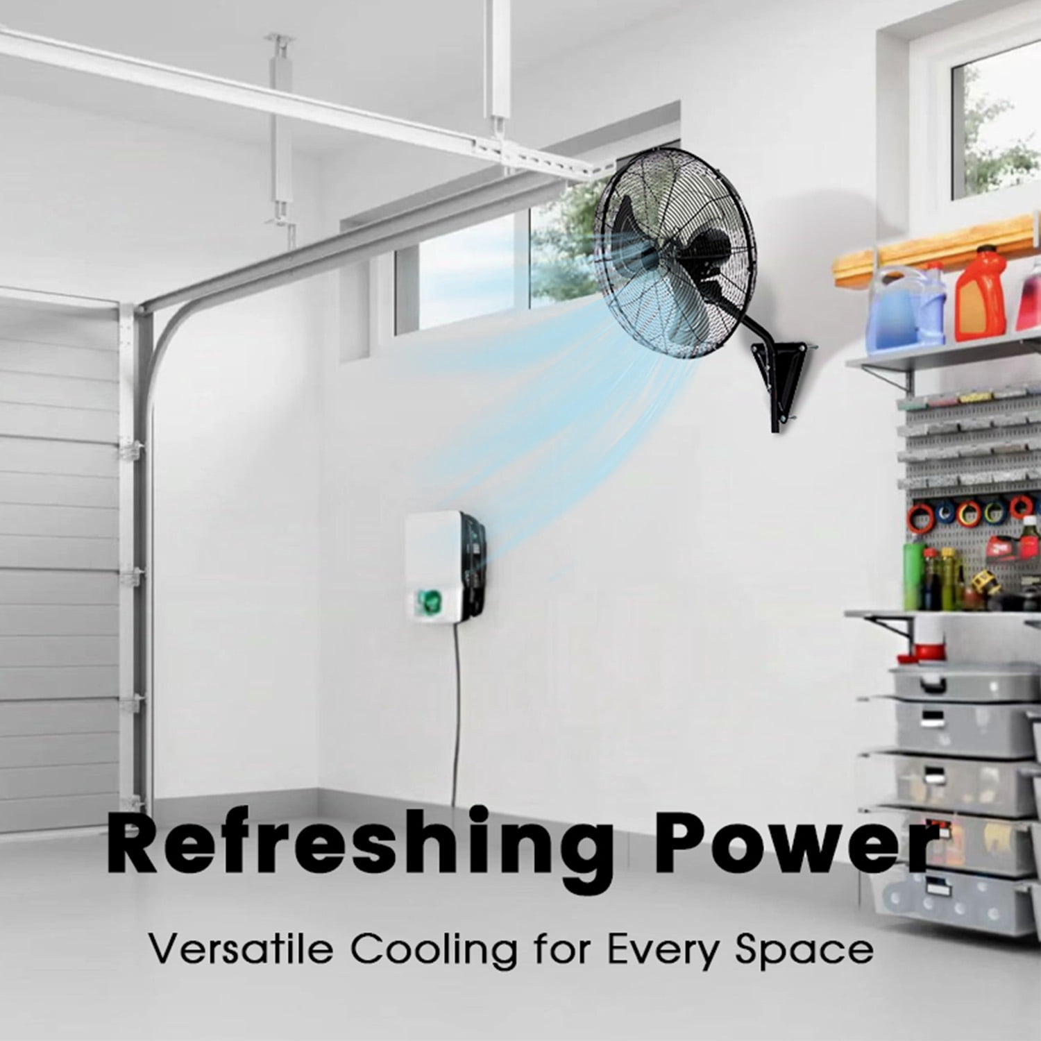 24in Wall Mount Fan, 3-Speed Industrial Wall Fan up to 8000CFM, 120°Oscillating High Airflow Cooling Fan for Garage,Home,Warehouse, Indoor/Outdoor Use, Black