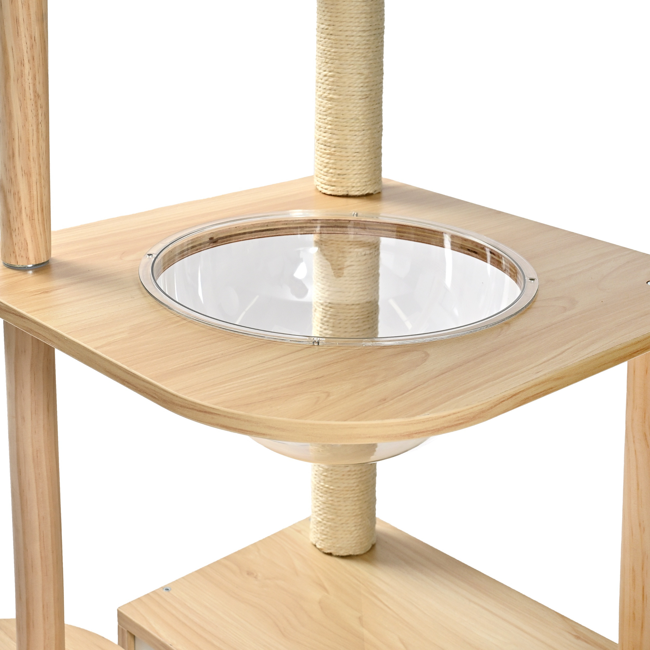 Vibrant Life 7-Level 69" Natural Wood Cat Tree with Condo, Ladder, and Acrylic Hammock, Beige
