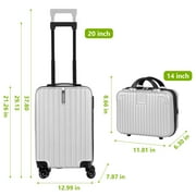 2PCS Luggage Two Piece Rolling Luggage Set Lightweight With Hook 20″ + 14″ Silver
