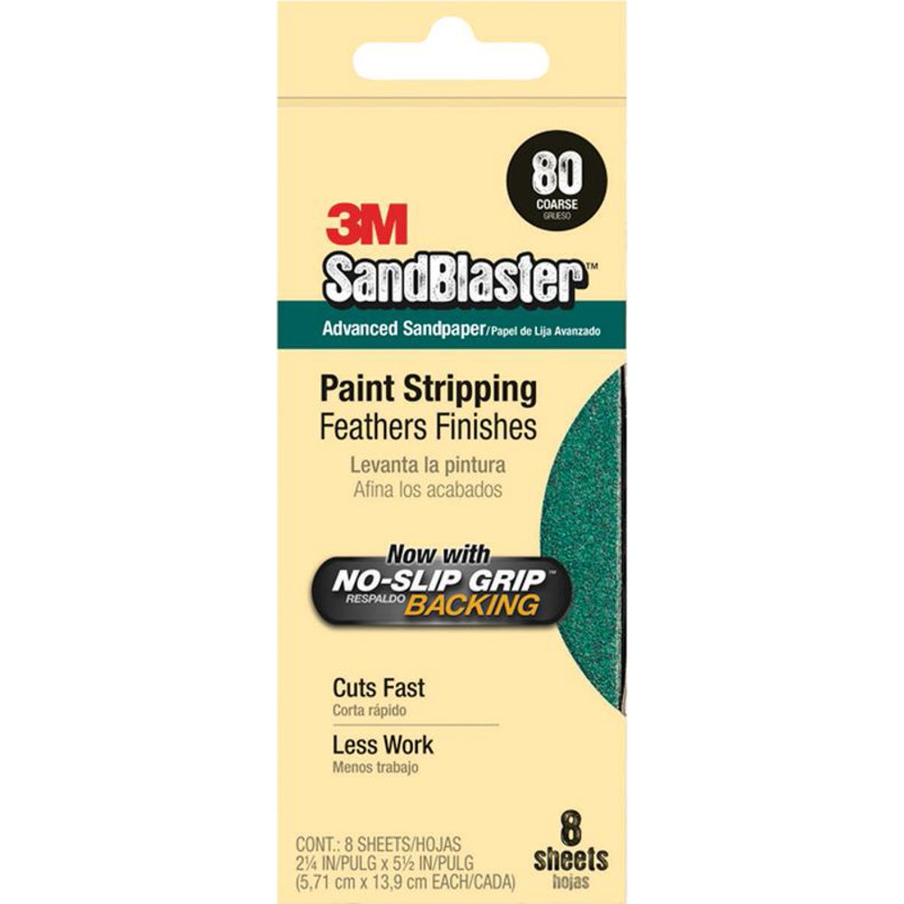 Sand Paper? With NOSLIP GRIP? Backing, 51/2 in x 21/4 in, 80 Grit