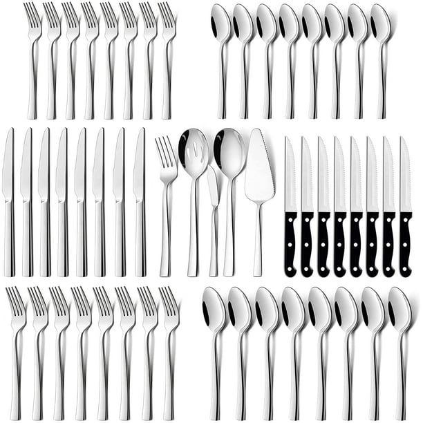 53 Piece Silverware Set with Steak Knives Solid Stainless Steel