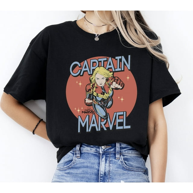 Captain Marvel T-Shirt Graphique Logo Action Pose Point Rouge, Assorti Famille Disney Vacat - comme sur l'Image - m