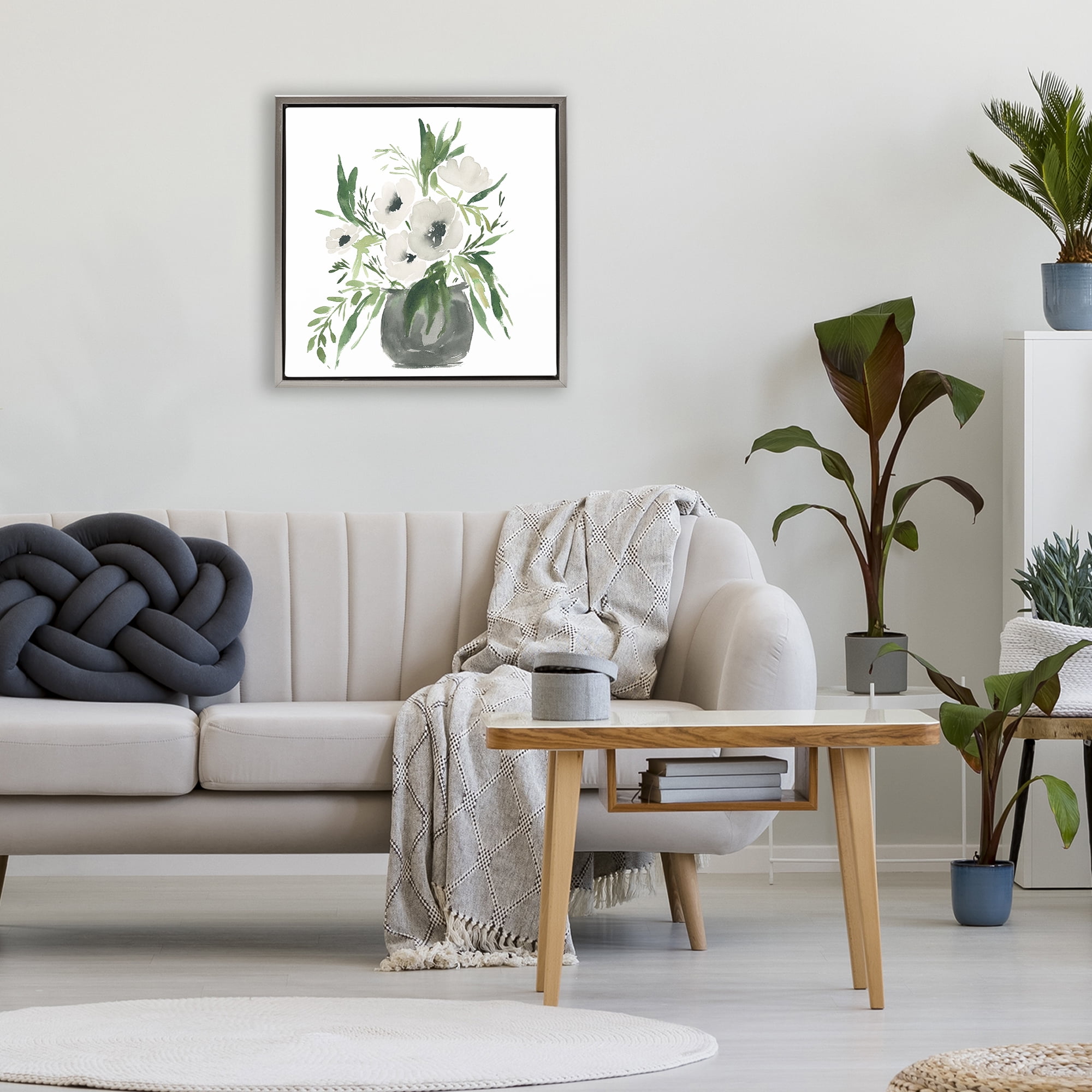 Stupell Industries Rounded White Anemones Gray Framed Floater Canvas Wall Art, design by Lucille Price