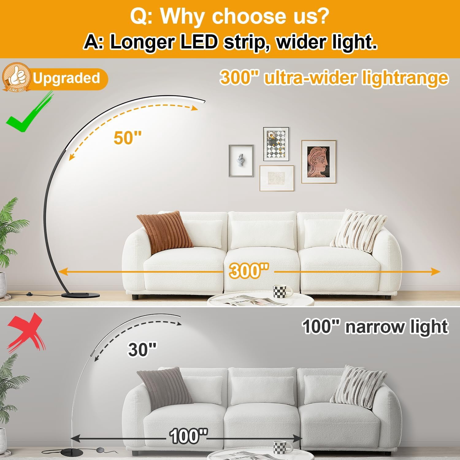 Dimmable LED Floor Lamp with 3 Color Temperatures, Ultra Bright 2000LM Arc Floor Lamps for Living Room, Modern Standing Tall Lamp with Remote Control Reading Floor Lamp for Bedroom Office Classroom