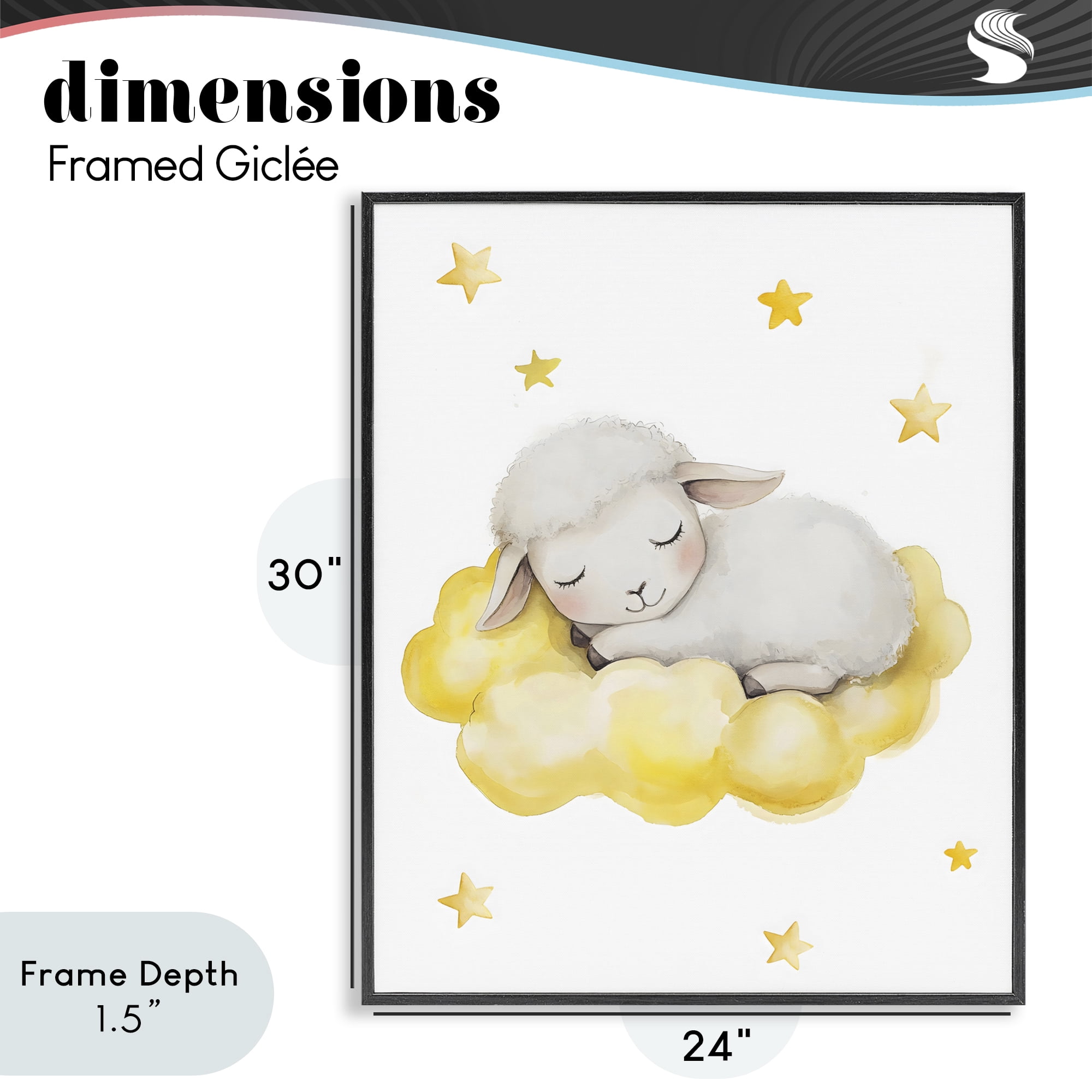 Stupell Industries Sleeping Sheep on Yellow Cloud Black Framed Giclee Art, design by LSR Design Studio