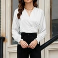thumbnail image 5 of Satin Tops for Women Dressy V Neck Cross Wrap Blouse Puff Long Sleeve Tunic Tops Elegant Silk Shirts for Women Holiday Party Outfit, 5 of 7