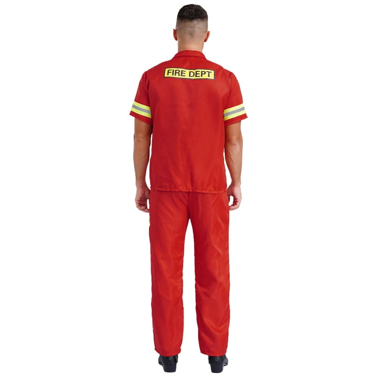 Sxiwei Men Firefighter Fireman Costume Set Reflective Stripes Workwear Adult Fancy Cosplay Outfits Red 190