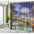 thumbnail image 3 of Landscape Shower Curtain, Manhattan Skyline with Brooklyn Bridge and Towers in NYC United States America, Fabric Bathroom Set with Hooks, 69W X 84L Inches Extra Long, Puple Green, by Ambesonne, 3 of 4