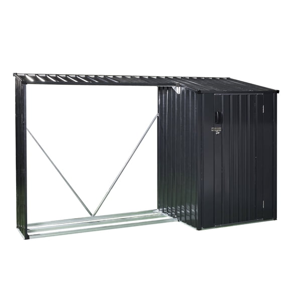 IMagacFun 8x3.5 Outdoor Steel Firewood Rack Storage Shed ,2-In-1 Function,Black