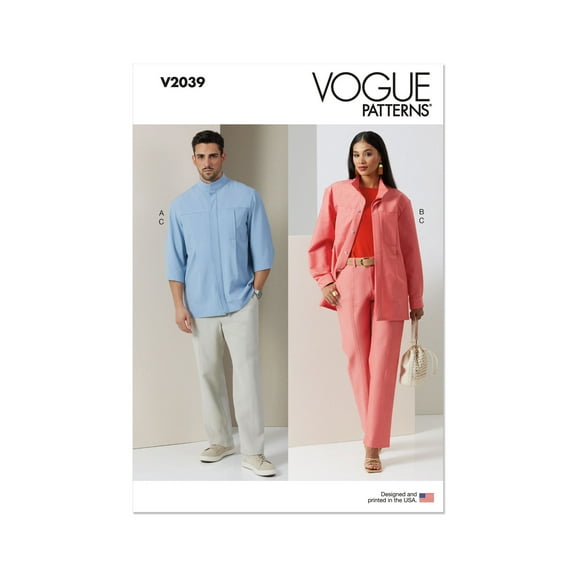 Vogue Sewing Pattern 2039 - Unisex Shirt and Pants, Size: A (S-M-L-XL-XXL)