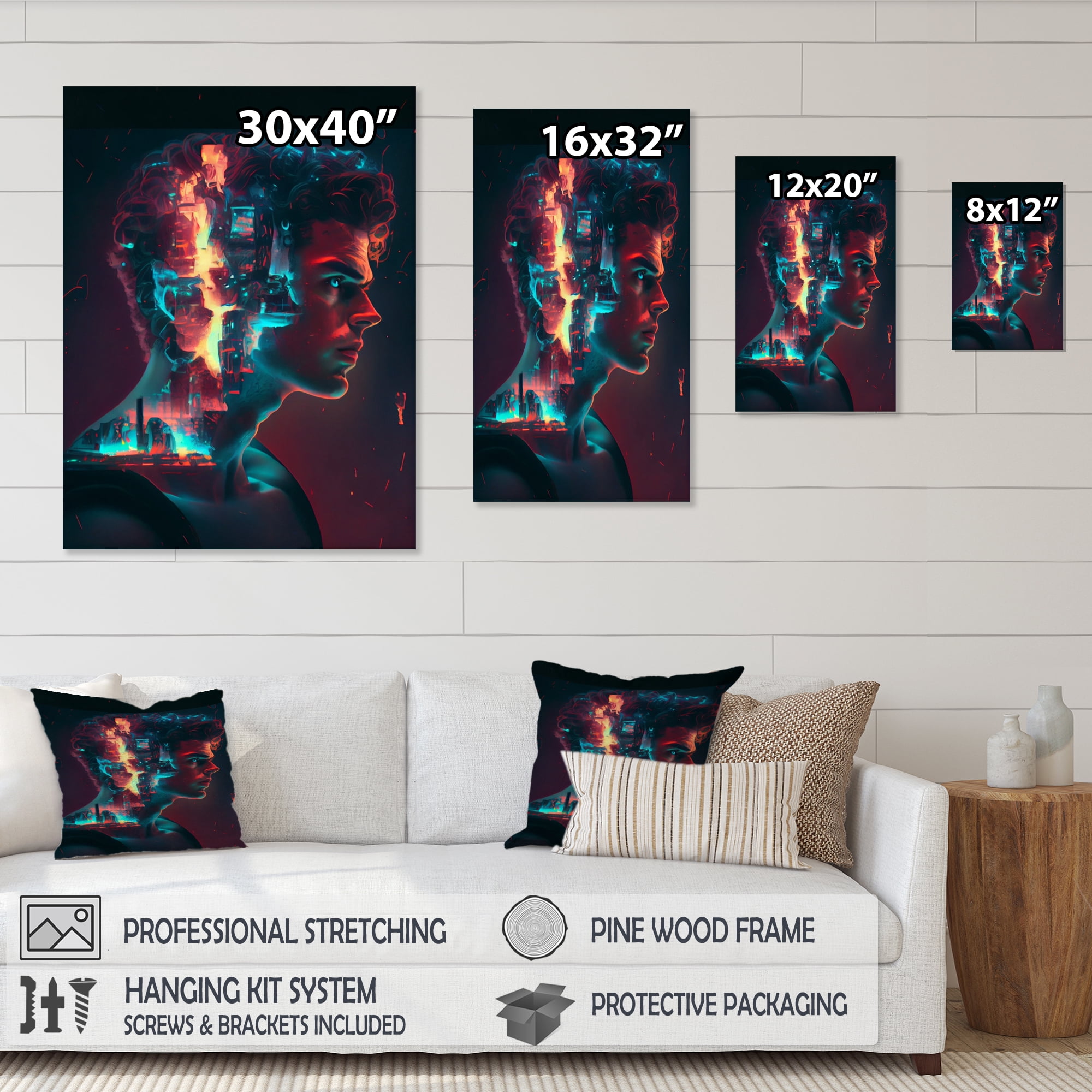 Designart Double Exposure Man Portrait Sci-Fi I Canvas Wall Art