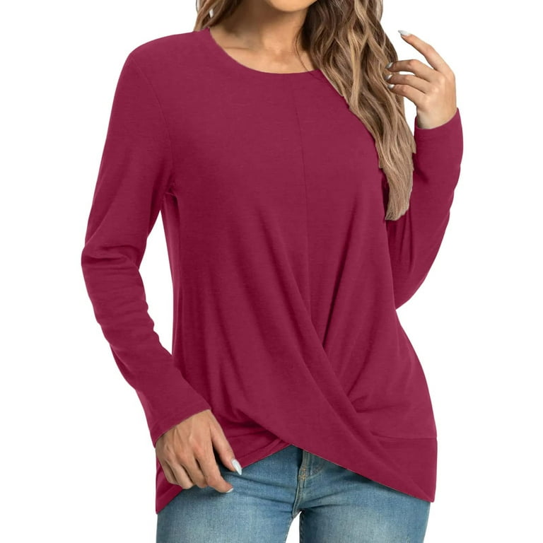 Women's Winter Long Sleeve Shirt Winter Casual irregular hem inner wear  Tunic Tops Front Crewneck Blouse slim fit Pullover Soft and cozy Tops 
