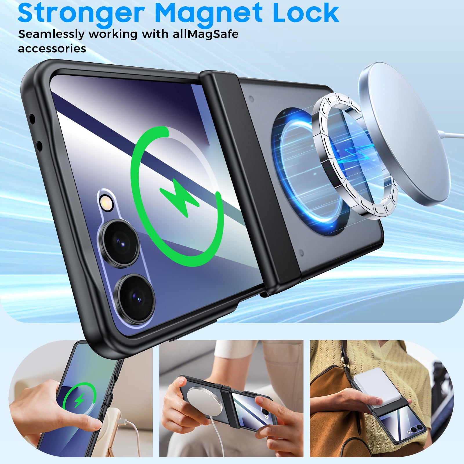 Oupeigar for Samsung Galaxy Z Flip 7 Phone Case,Compatible with MagSafe,Screen Protector,Anti-Fingerprint Translucent Matte Shockproof Case-Black