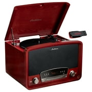 Electrohome Kingston 7-in-1 Vintage Vinyl Record Player Stereo System - 3-Speed Turntable Bluetooth AM/FM Radio CD Aux In RCA/Headphone Out Vinyl/CD to MP3 Recording & USB Playback w/ 32GB USB Drive