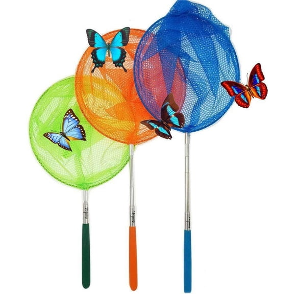 3PCS Colorful Extendable Butterfly Nets, Telescopic Bug Insect Catching Net for Outdoor Fishing Exploring Nature Toy for Boys Girls
