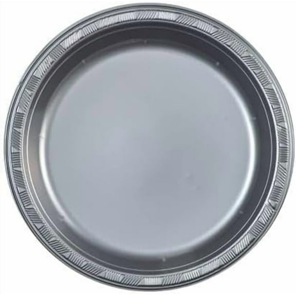 EcoQuality 9 inch Round Silver Plastic Dinner Plates – Heavy-Duty Disposable Party Plates for Birthdays, BBQs, Picnics & Events for Catering, Weddings, and Holiday Gatherings (10)