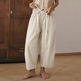 thumbnail image 2 of ShomPort Womens Pants Business Casual Loose Work Cropped Trousers Drawstring Cotton Linen Pants, 2 of 7