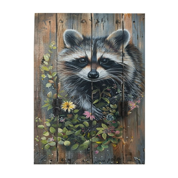 500 pcs 500 Piece Vibrant Jigsaw Puzzle Cute Raccoon & Flowers,Challenging Brain Exercise,Exquisite Raccoon & Flower Wooden Puzzles 500 Piece,For Animal & Flower Enthusiast Gifts,Stunning Artwork