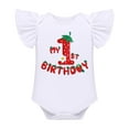 thumbnail image 2 of FYMNSI Baby Girls Strawberry 1st First Birthday Outfit One Year Old Party Cake Smash Set Fly Sleeve Romper Bodysuit Princess Tutu Tulle Skirt Bowknot Headband Leg Warmers Set 1 Year, 2 of 7