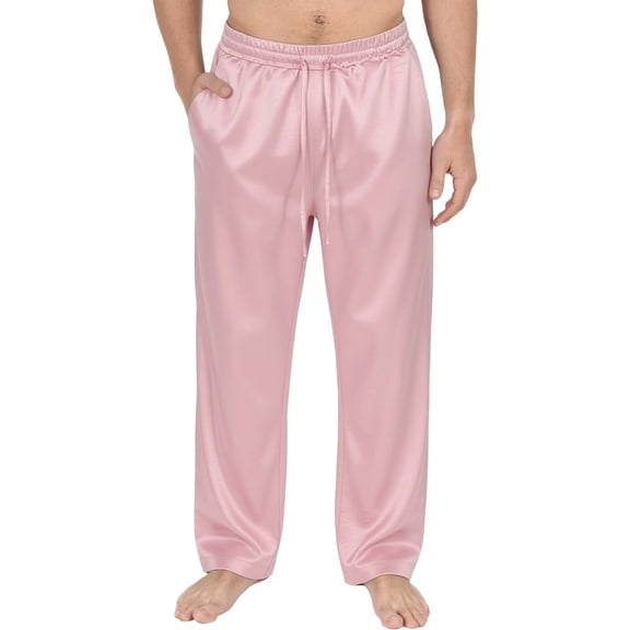 Timoontee Men Drawstring Elastic Waist Straight Wide Leg Shiny Satin Pants Silky Wrinkle Resistant Home Lounge Nightclub Party Casual Trousers Pink XXXXL