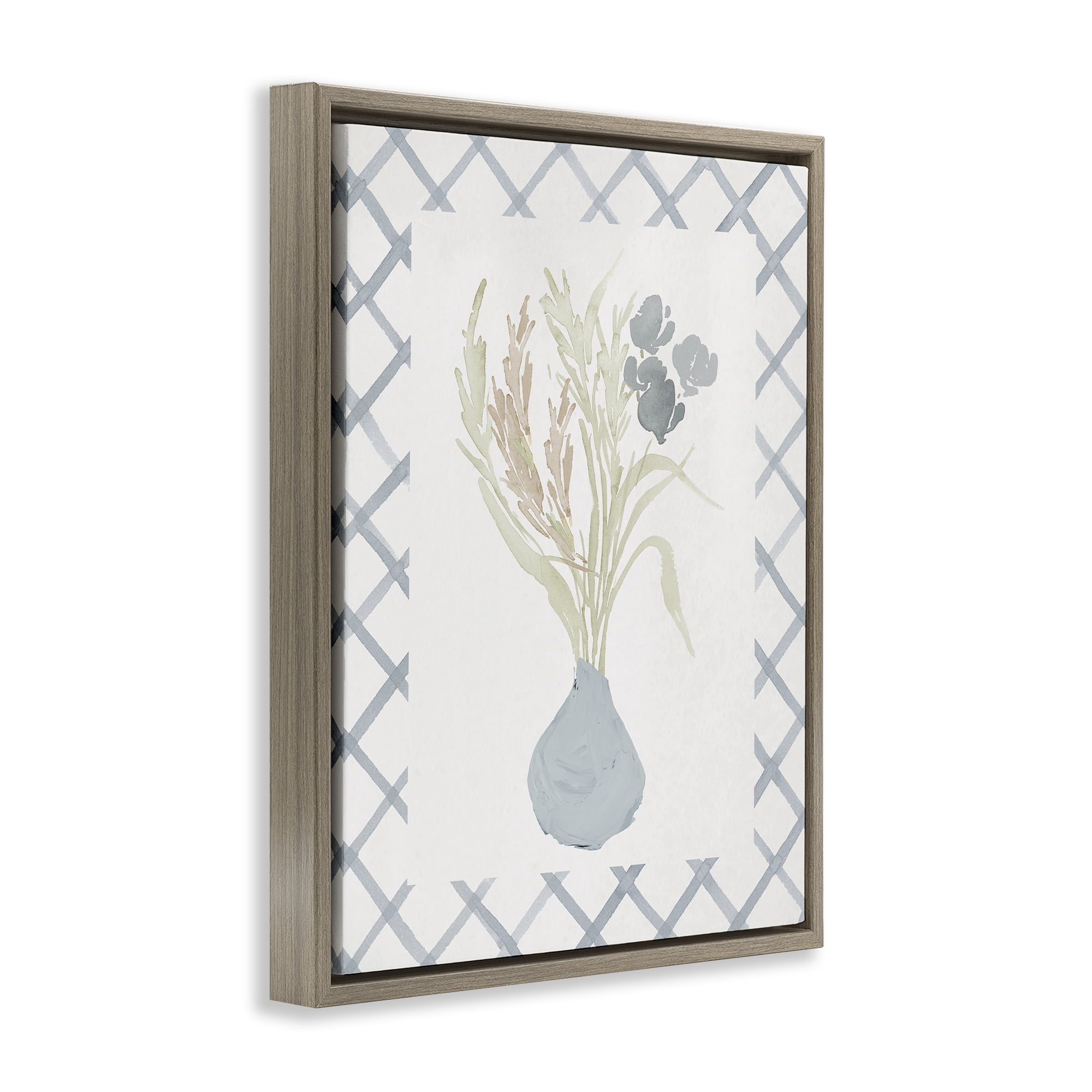 Stupell Industries Soft Blue Anna Bouquet Brown Framed Floater Canvas Wall Art, design by Elizabeth Medley