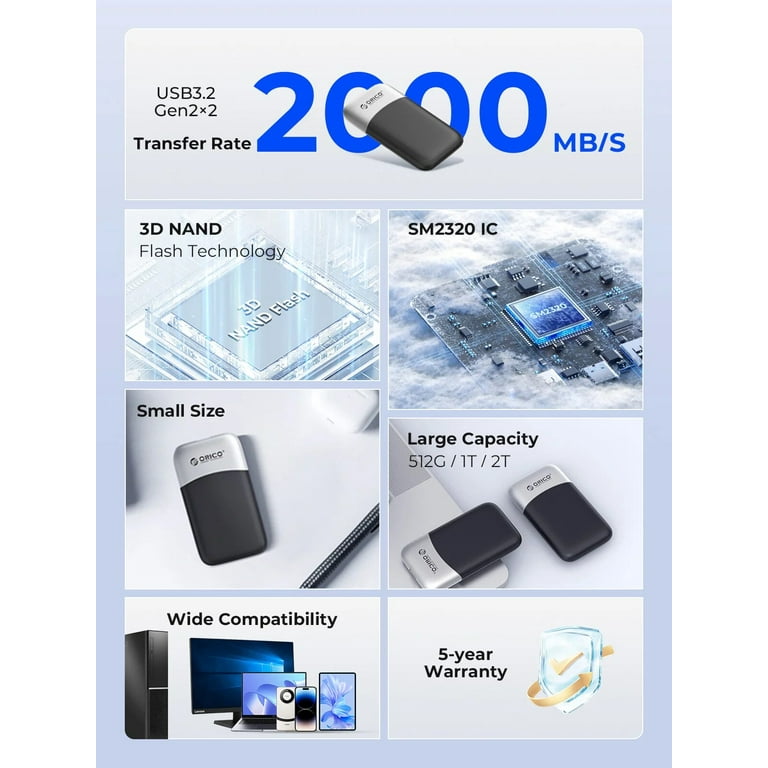 ORICO 512GB Portable SSD Up-to 2000MB/S SSD External Hard Drive