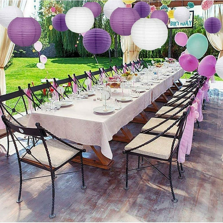 Nogis Purple White Party Decorations 12 Pcs Round Chinese Paper Lanterns Paper Lanterns Decorative for Wedding Graduation Anniversary Birthday Party