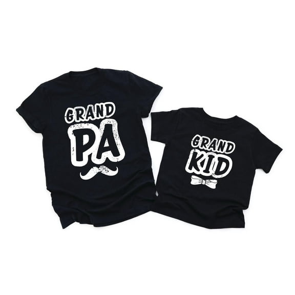 Grandpa Men's T-Shirt Mustache Bow Tie Graphic Matching Tee Grandkid Kids Toddler Shirt Youth Baby