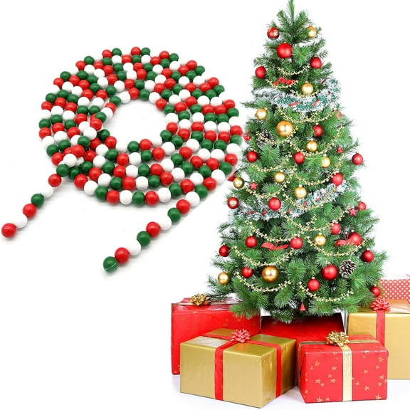 Tutuviw 16 Feet Christmas Garland Decor Wooden Bead, Christmas Tree Decoration Candy Wood Bead for Party Fireplace Wreath Supplies Holiday Favors, Red, White and Green Color