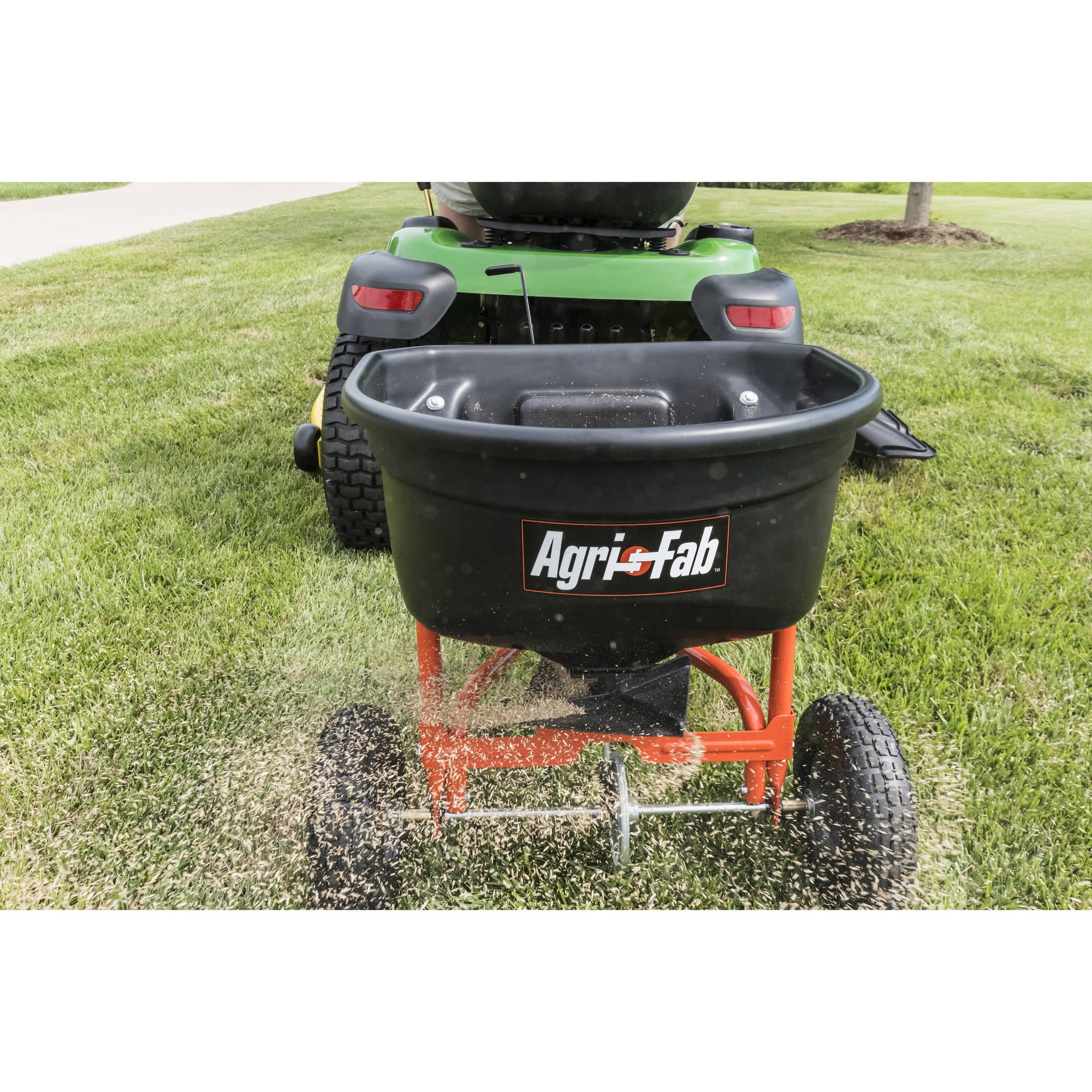 110 lb. Lawn Fertilizer Seeder Broadcast Tow Behind Spreader Pneumatic Tires New eBay